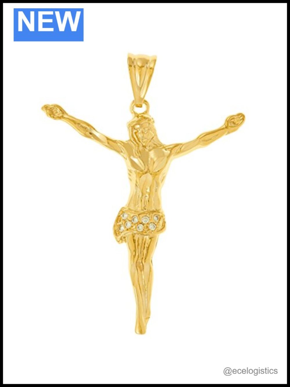 24k Gold Plated Cubic Zirconia Jesus Cross Pendant Necklace